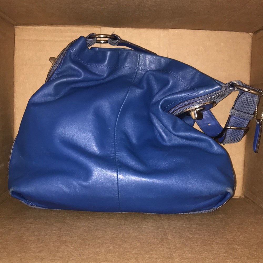 Coach Penelope blue leather snake trim hobo shoulder bag no. E1169-F16535